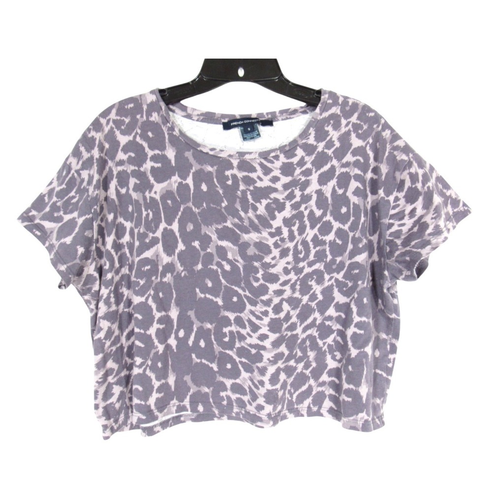 FRENCH CONNECTION Lavender/Gray ANIMAL PRINT Twill CROPPED T-SHIRT/TEE TOP S